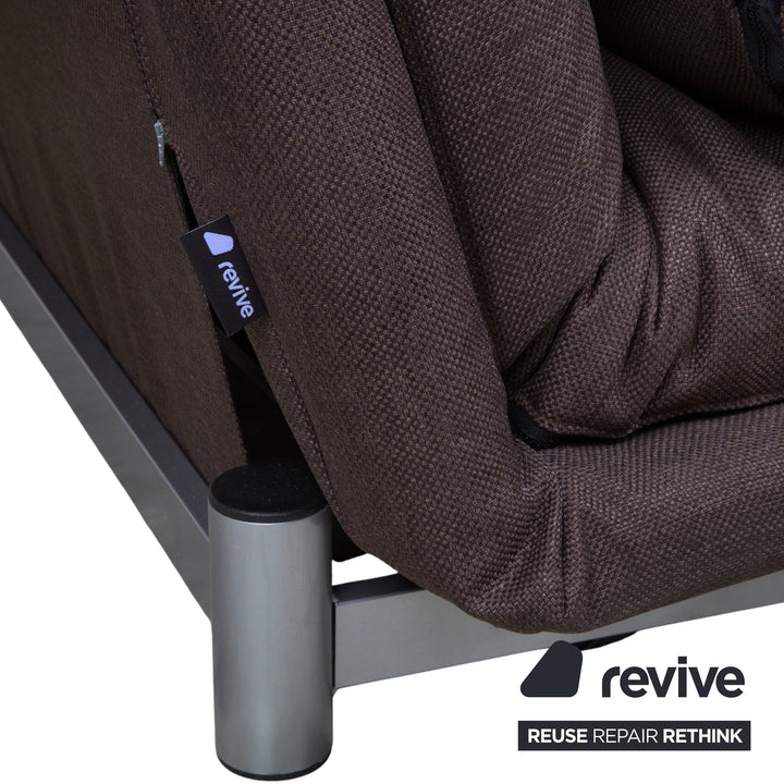 Ligne Roset Multy Stoff Dreisitzer Braun Grau manuelle Schlaffunktion Schlafsofa Couch Neubezug Dunkelbraun