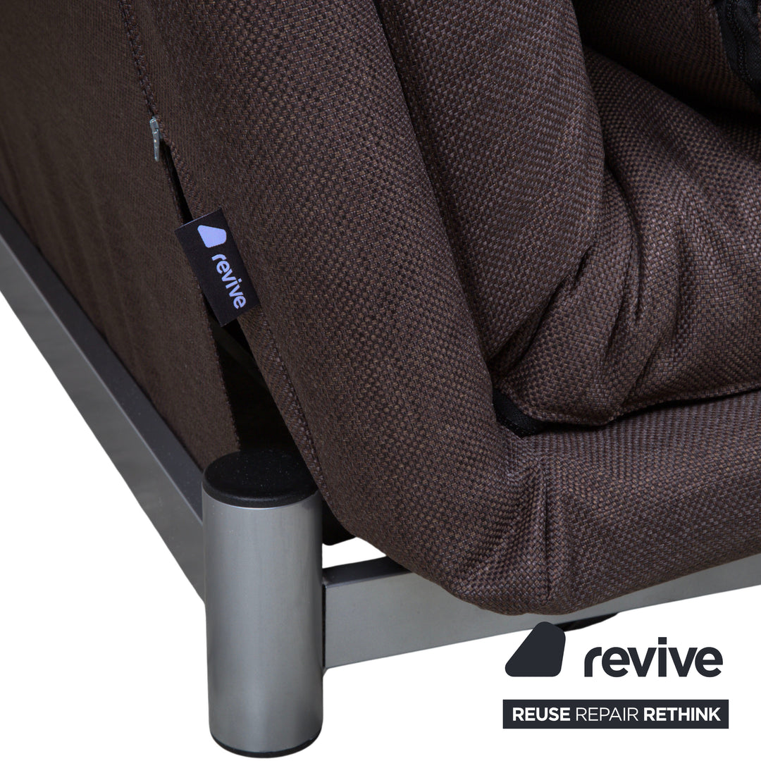 Ligne Roset Multy Stoff Dreisitzer Braun Grau manuelle Schlaffunktion Schlafsofa Couch Neubezug Dunkelbraun