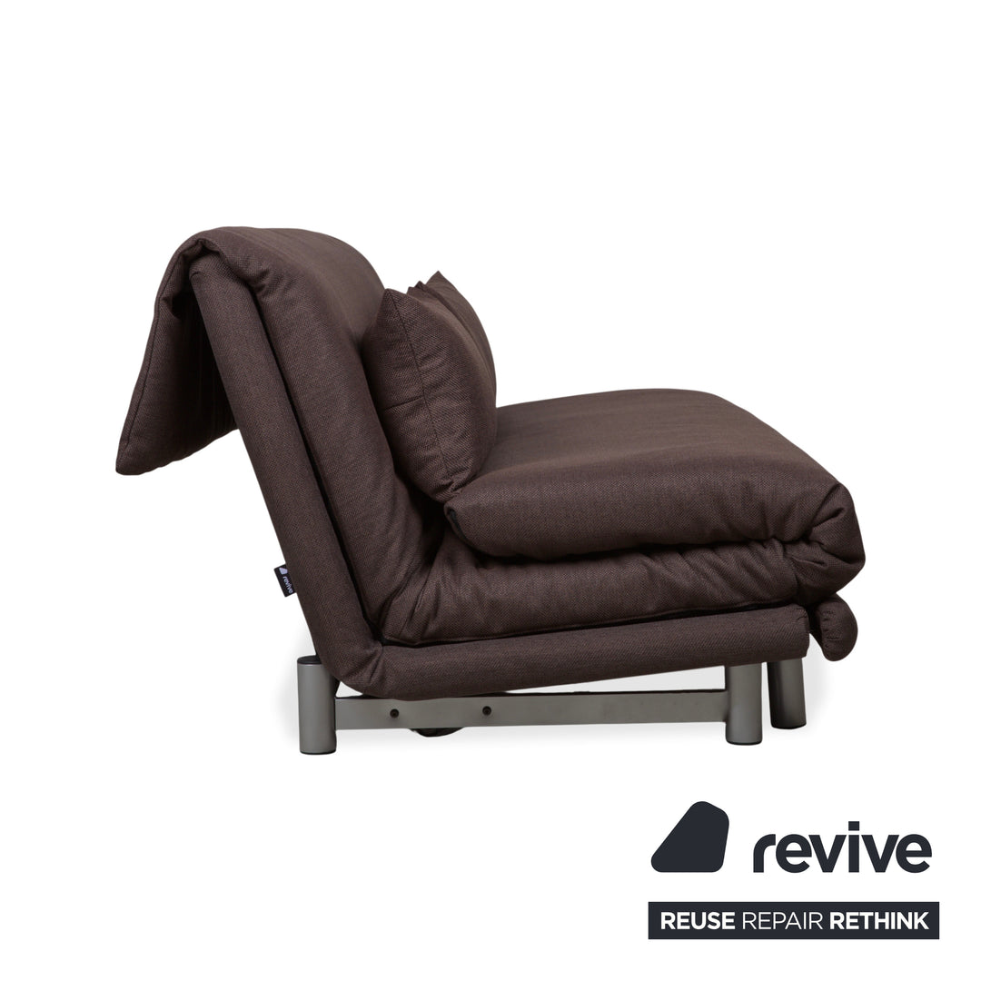 Ligne Roset Multy Stoff Dreisitzer Braun Grau manuelle Schlaffunktion Schlafsofa Couch Neubezug Dunkelbraun