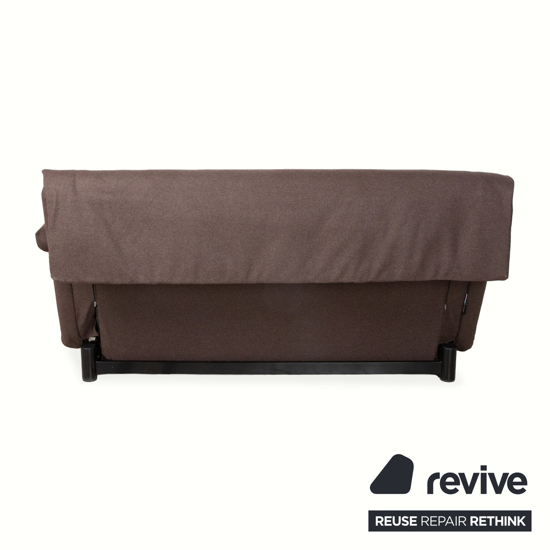 Ligne Roset Multy fabric three-seater sofa in brown, greige, and beige, including armrests and manual function, with a black frame.