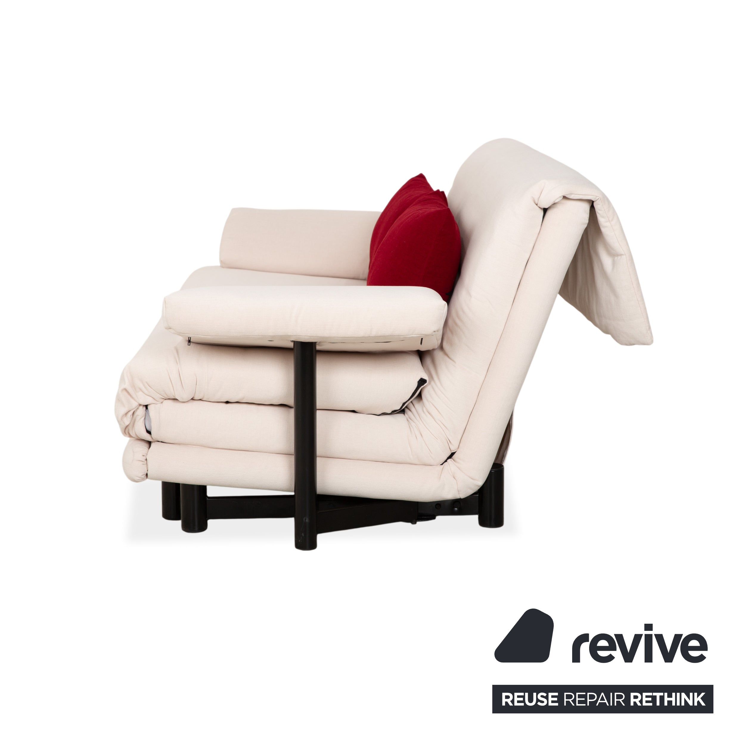 Canapé trois places Ligne Roset Multy en tissu, rouge crème, avec retapissage et accoudoirs