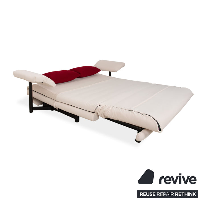 Ligne Roset Multy Canapé convertible trois places avec accoudoirs, tissu blanc, crème, rouge, noir, fonction couchage, rénové