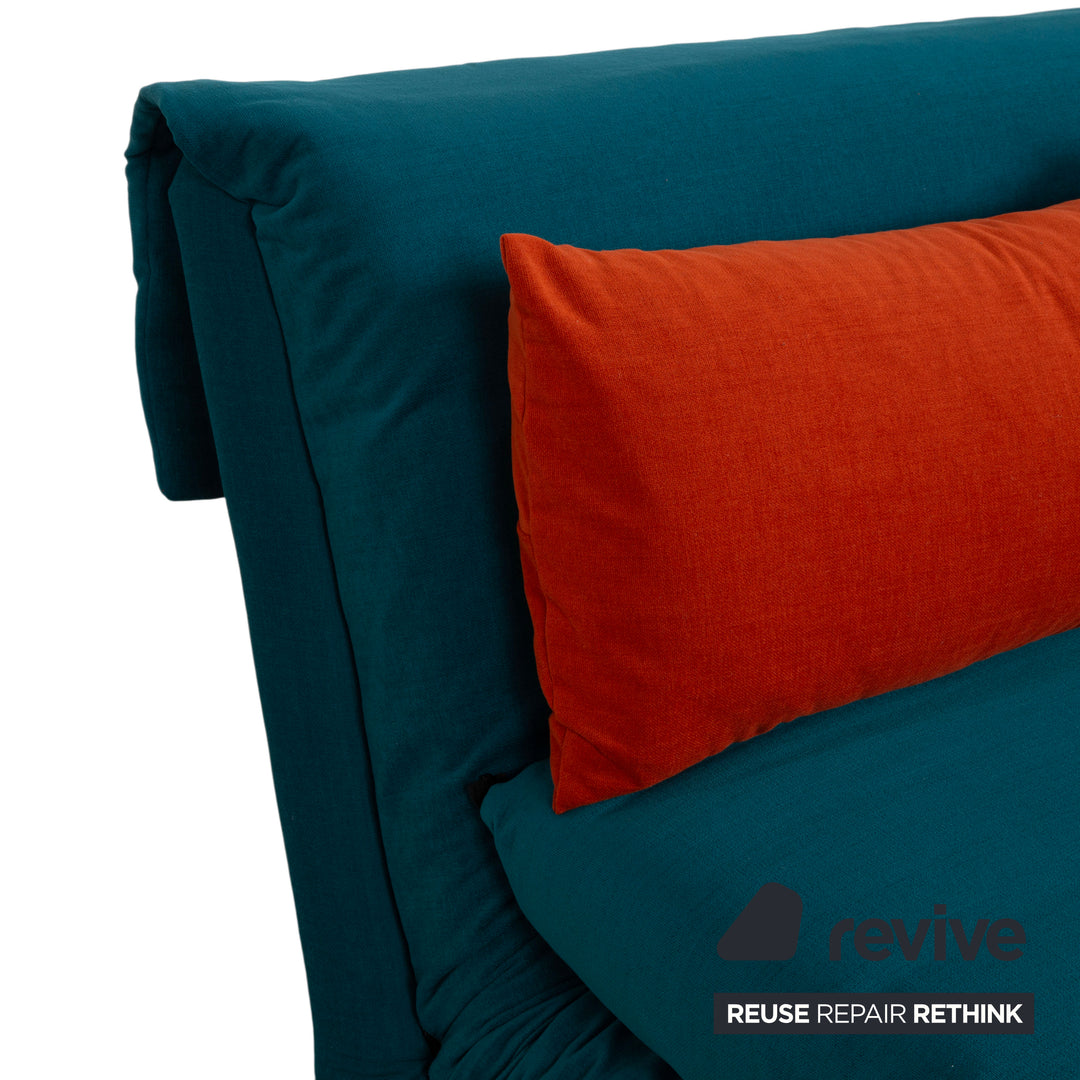 Ligne Roset Multy Stoff Dreisitzer Blau Pertol Orange manuelle Funktion Sofa Couch Schlafsofa Neubezug