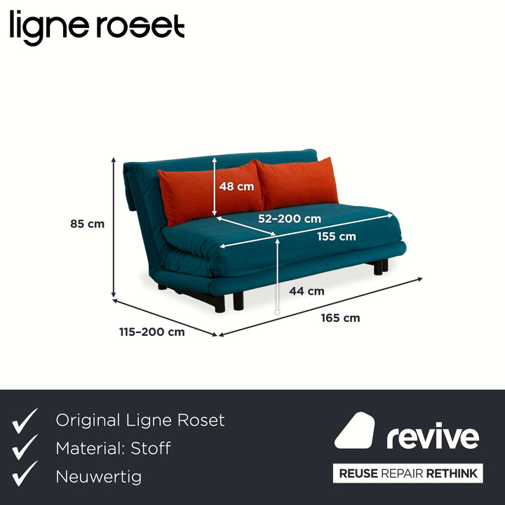 Ligne Roset Multy Tissu Trois Places Bleu Pétrole Orange Fonction Manuelle Canapé Convertible Déhoussable