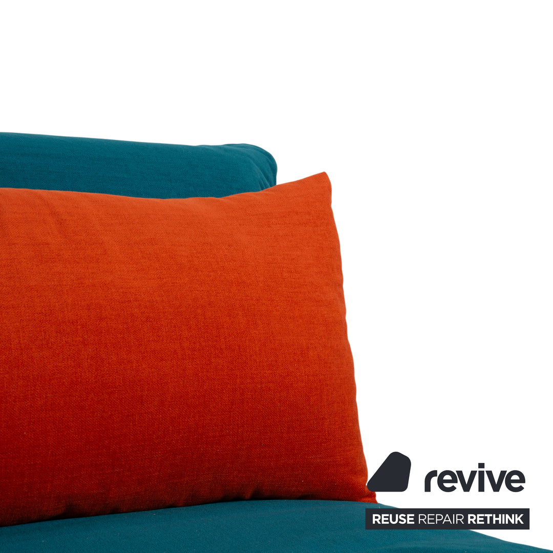Ligne Roset Multy Stoff Dreisitzer Blau Pertol Orange manuelle Funktion Sofa Couch Schlafsofa Neubezug
