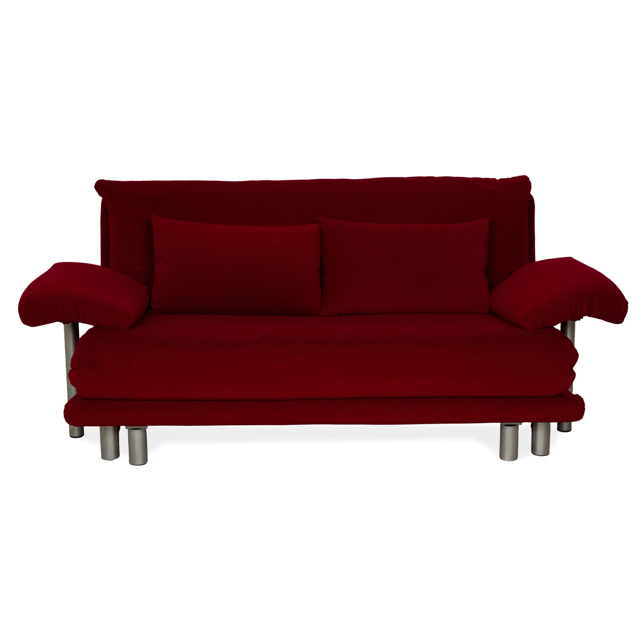 Ligne Roset Multy canapé trois places en tissu rouge foncé avec fonction couchage et accoudoirs neufs