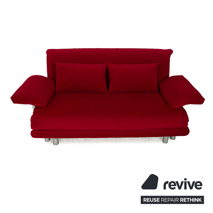 Ligne Roset Multy canapé trois places en tissu rouge foncé avec fonction couchage et accoudoirs neufs