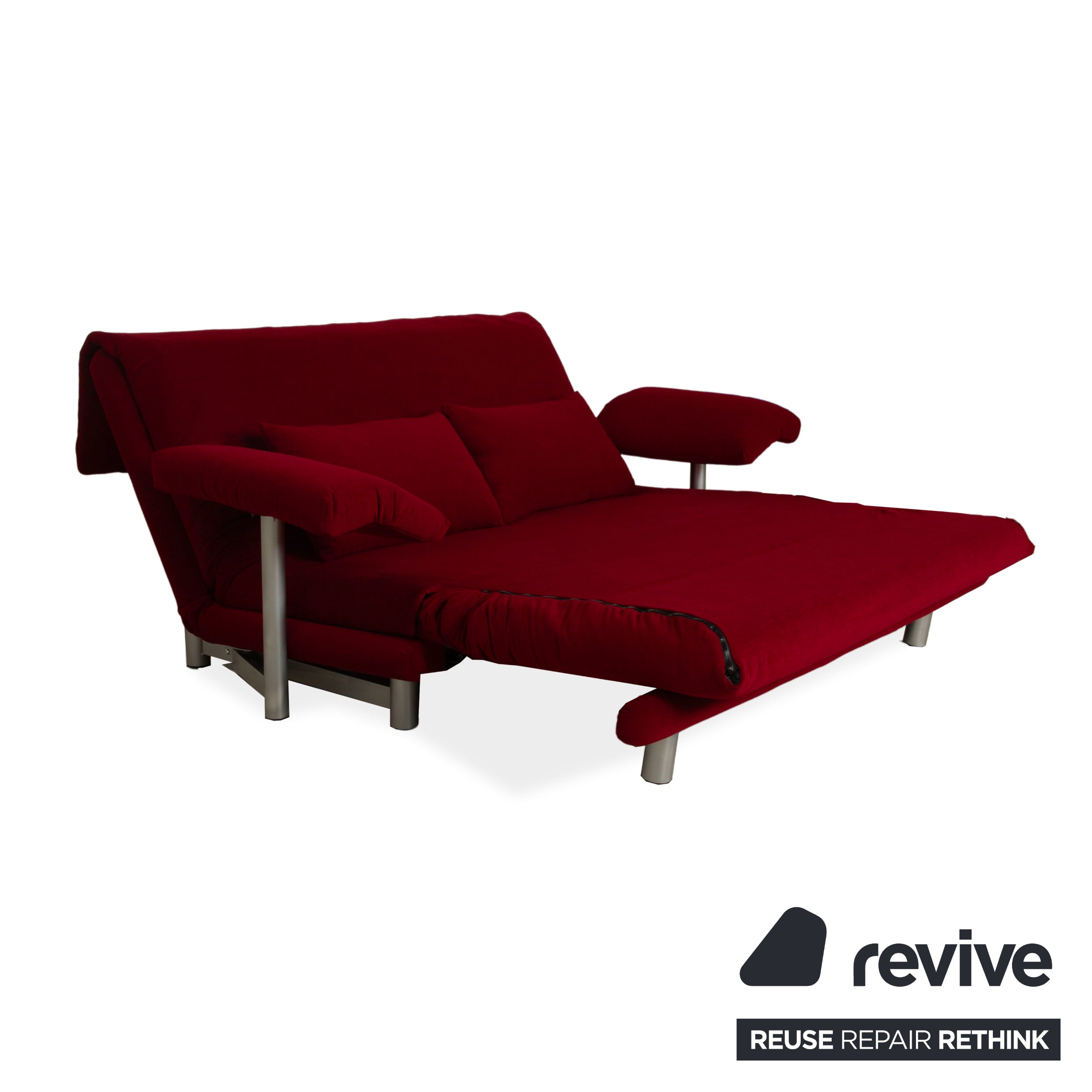 Ligne Roset Multy Stoff Dreisitzer Dunkelrot Schlaffunktion inkl. Armlehnen Neubezug