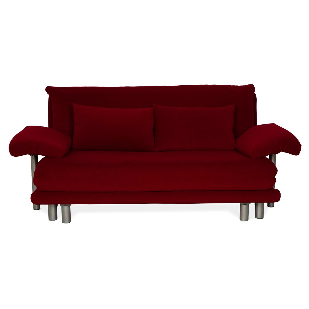 Ligne Roset Multy canapé trois places en tissu rouge foncé avec fonction couchage et accoudoirs neufs
