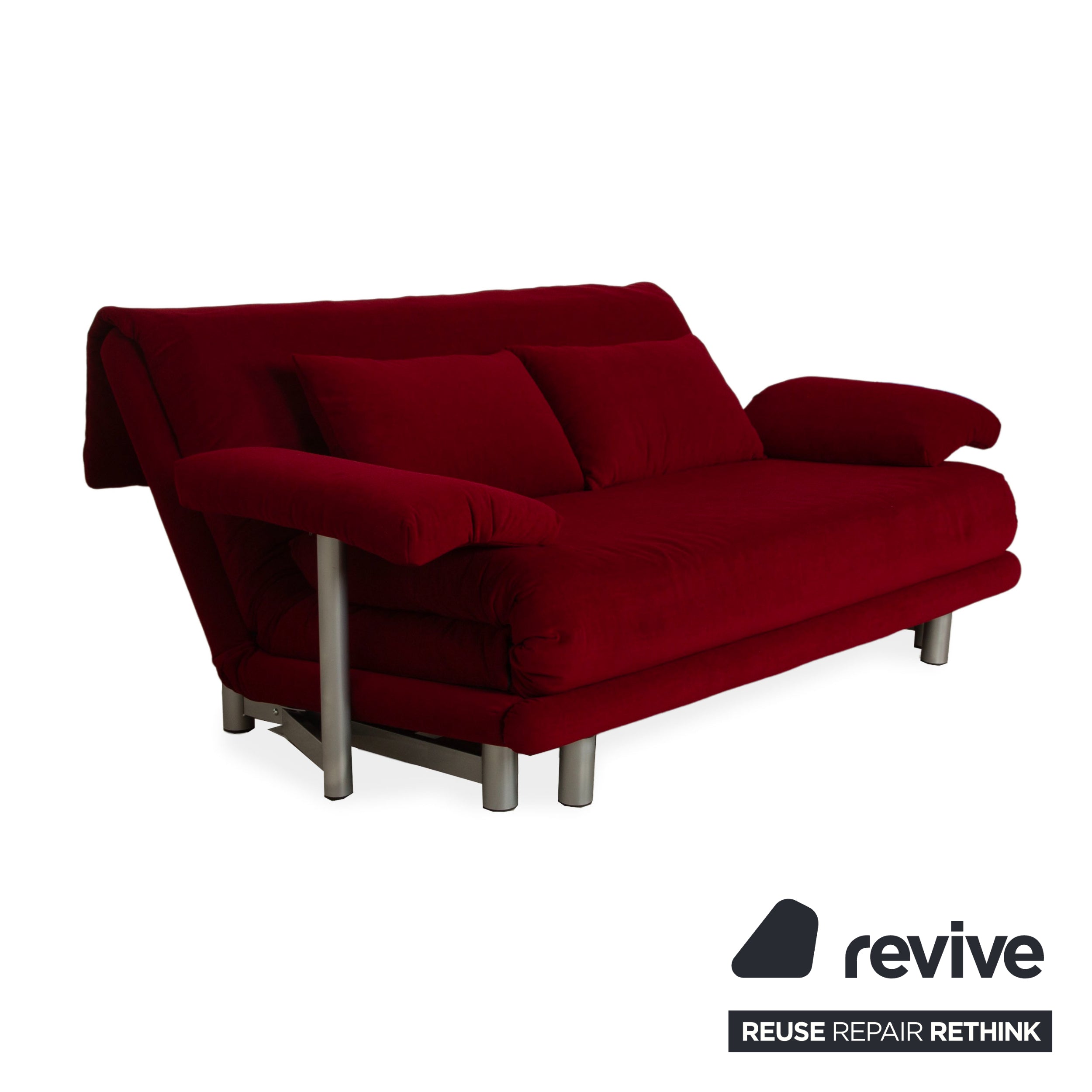 Ligne Roset Multy Stoff Dreisitzer Dunkelrot Schlaffunktion inkl. Armlehnen Neubezug