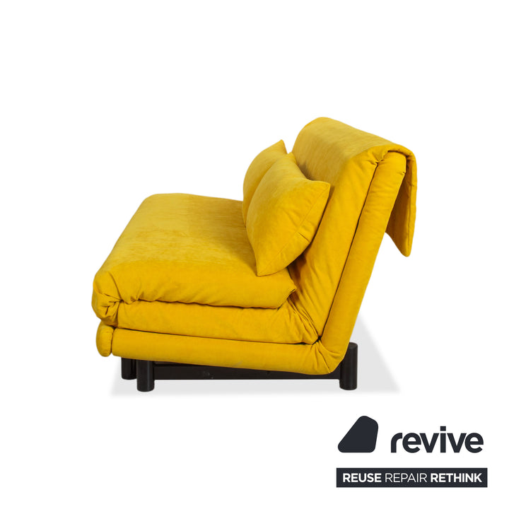 Ligne Roset Multy Tissu Trois places Jaune Curry Mangue Piètement Noir Fonction relaxation/nuit manuelle Canapé-lit Nouveau revêtement (BINGO 546)