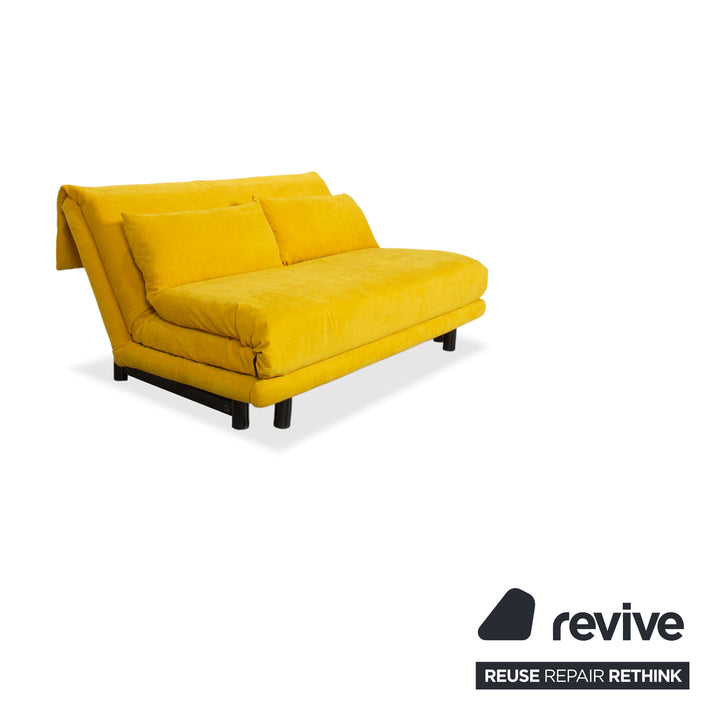 Ligne Roset Multy Tissu Trois places Jaune Curry Mangue Piètement Noir Fonction relaxation/nuit manuelle Canapé-lit Nouveau revêtement (BINGO 546)