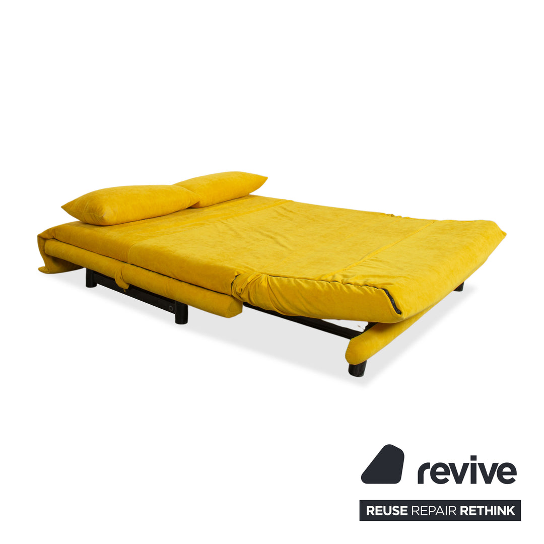 Ligne Roset Multy Tissu Trois places Jaune Curry Mangue Piètement Noir Fonction relaxation/nuit manuelle Canapé-lit Nouveau revêtement (BINGO 546)
