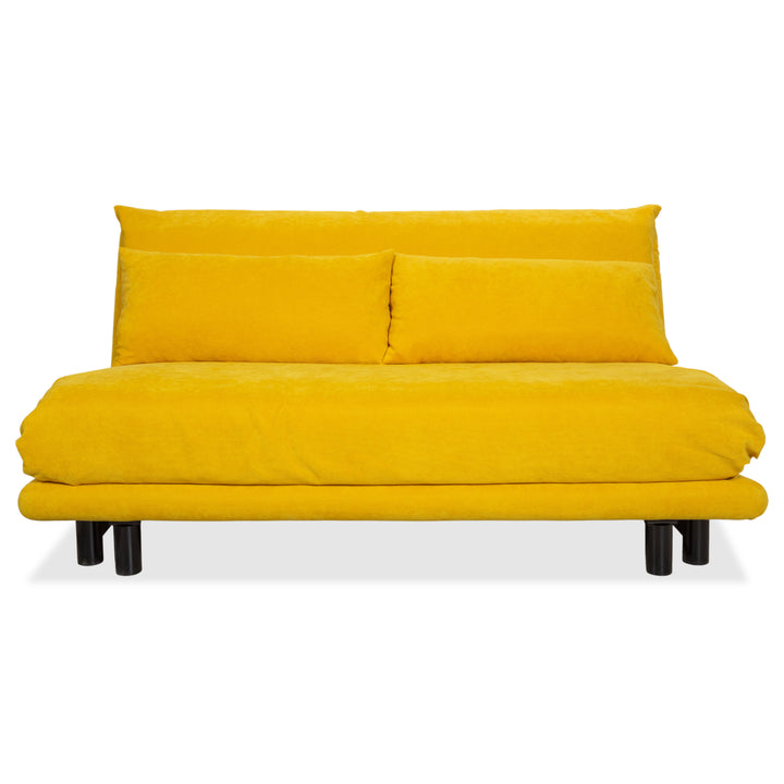 Ligne Roset Multy Tissu Trois places Jaune Curry Mangue Piètement Noir Fonction relaxation/nuit manuelle Canapé-lit Nouveau revêtement (BINGO 546)