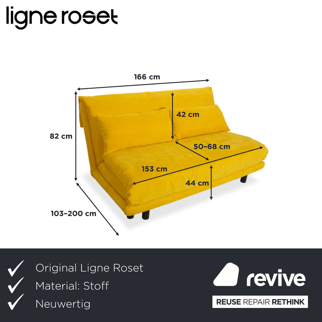 Ligne Roset Multy Tissu Trois places Jaune Curry Mangue Piètement Noir Fonction relaxation/nuit manuelle Canapé-lit Nouveau revêtement (BINGO 546)