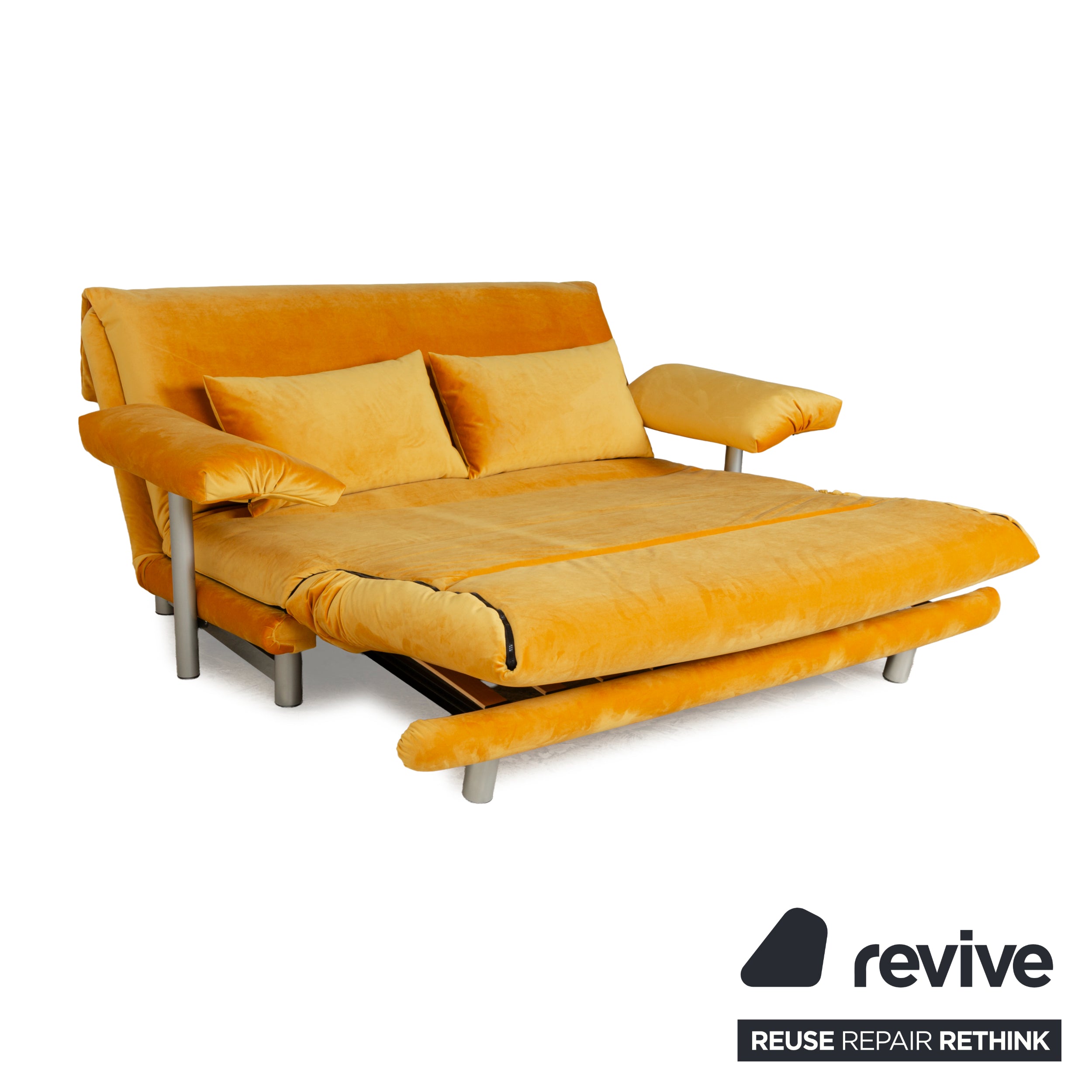 Ligne Roset Multy Stoff Dreisitzer Gelb Gold mit Armlehnen Schlaffunktion Neubezug