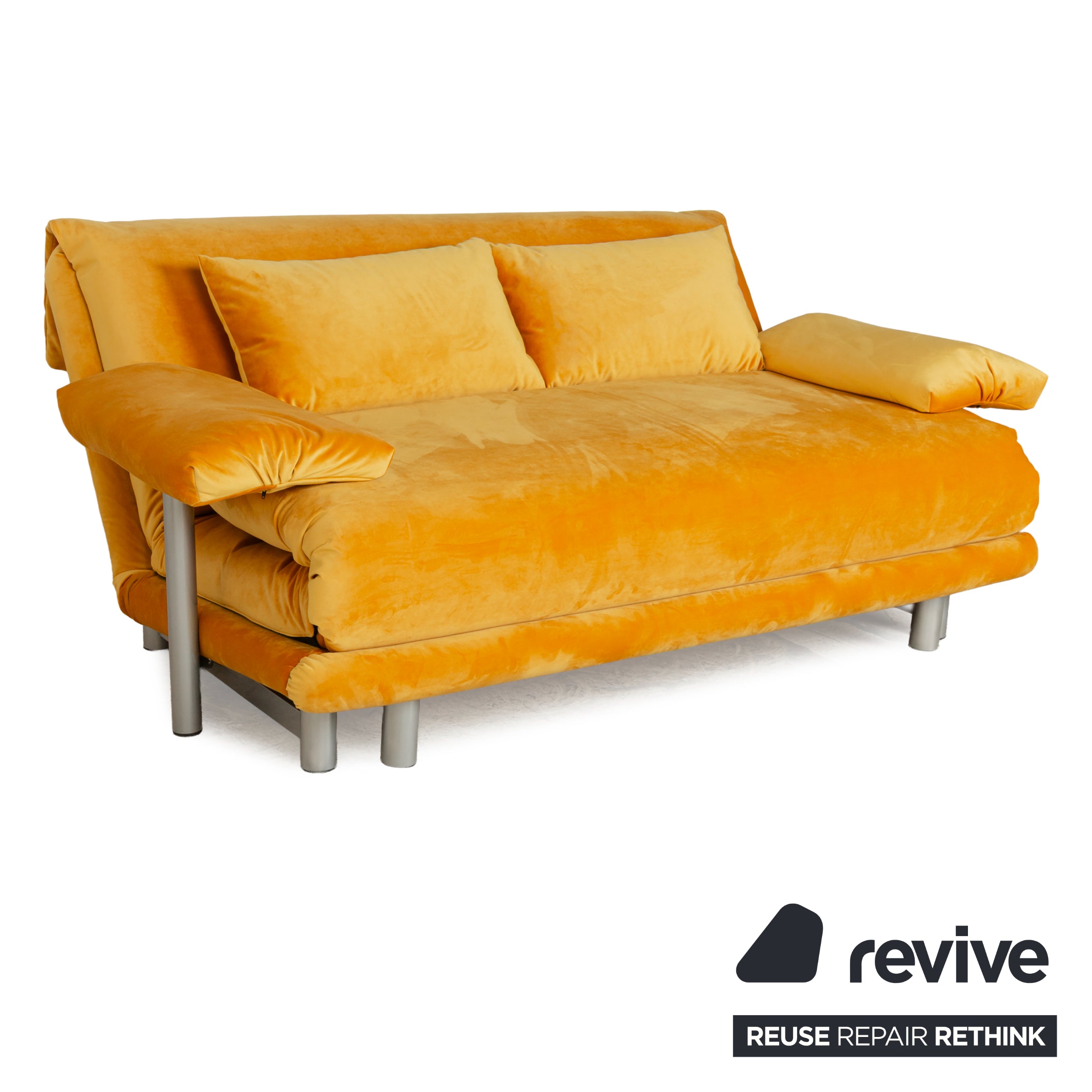 Ligne Roset Multy canapé trois places en tissu jaune or avec accoudoirs fonction couchage nouvelle housse