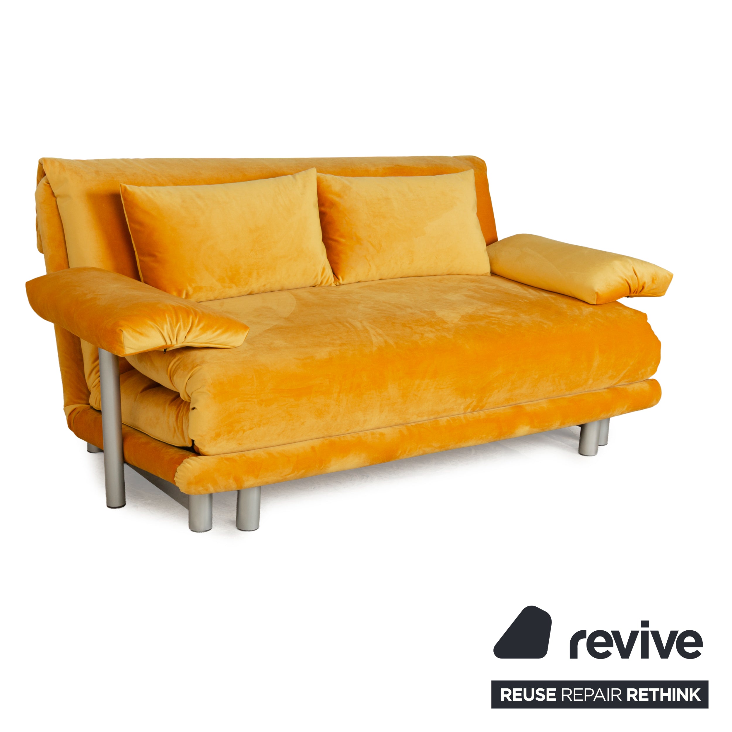 Ligne Roset Multy canapé trois places en tissu jaune or avec accoudoirs fonction couchage nouvelle housse