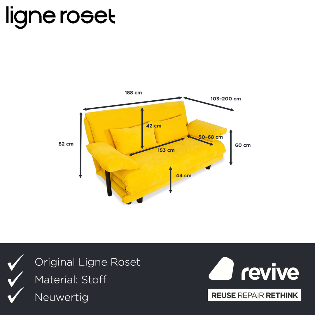 Ligne Roset Multy canapé trois places en tissu jaune fonction manuelle fonction couchage accoudoirs recouverts