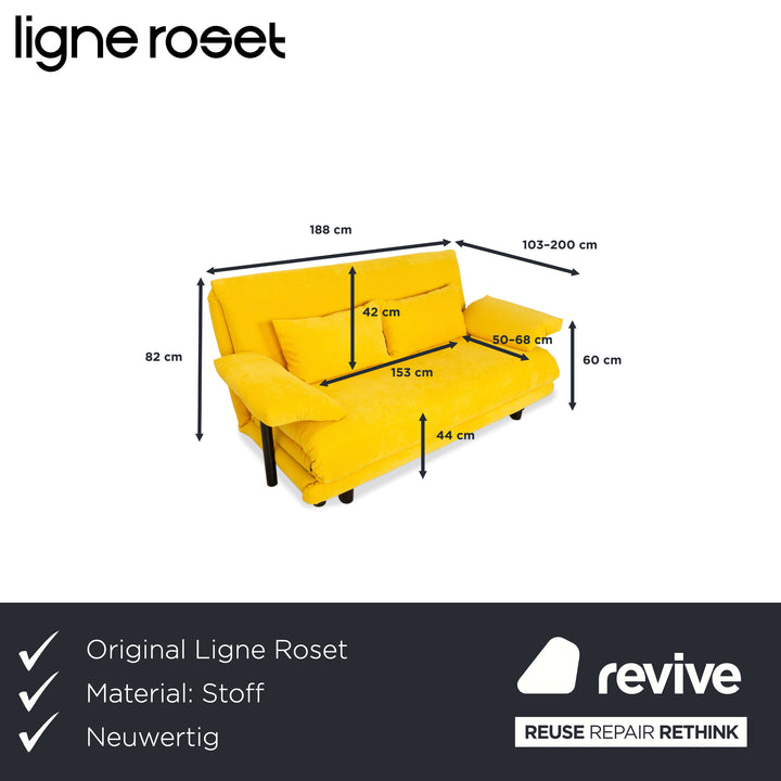 Ligne Roset Multy canapé trois places en tissu jaune fonction manuelle fonction couchage accoudoirs recouverts