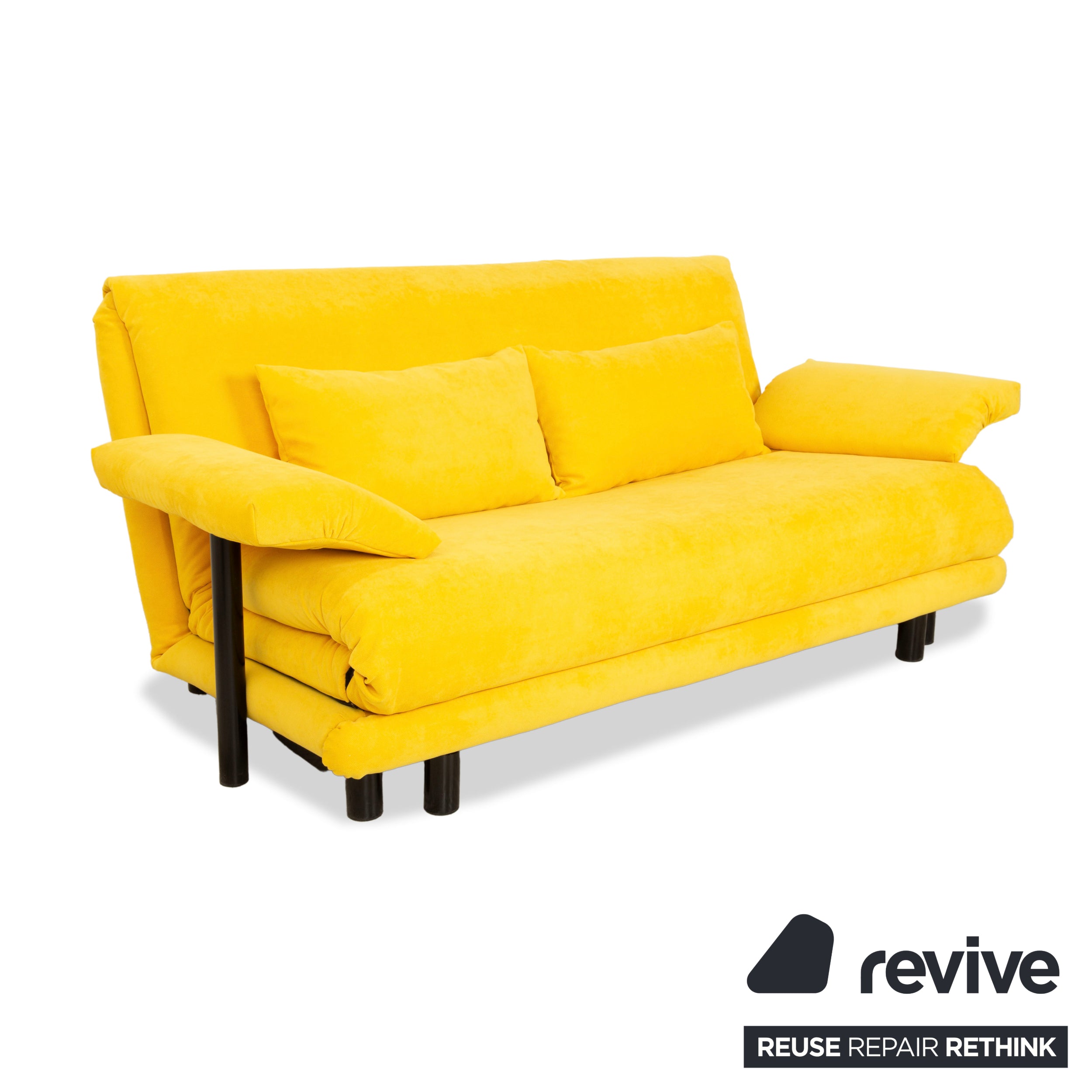 Ligne Roset Multy Stoff Dreisitzer Gelb manuelle Funktion Schlaffunktion Neubezug Armlehnen