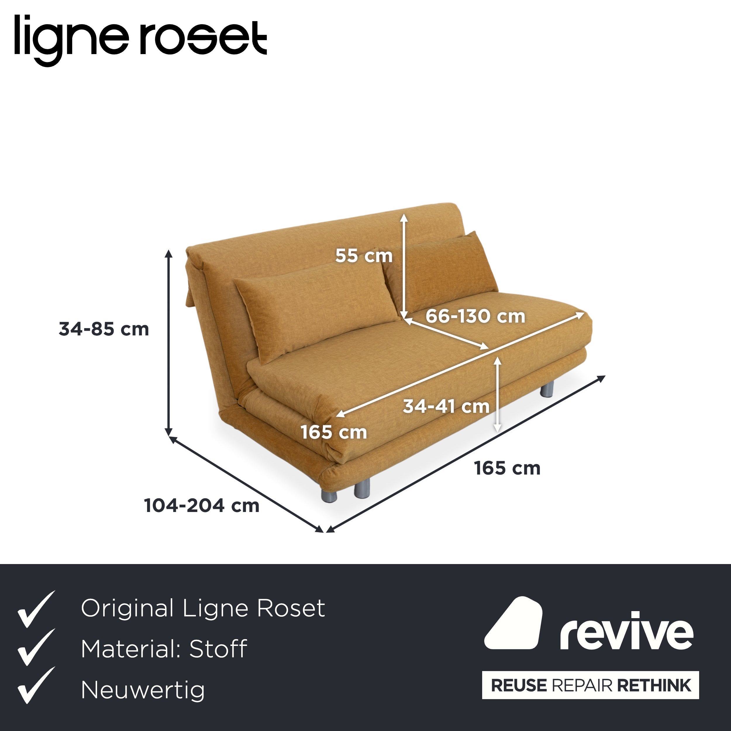 Ligne Roset Multy stoffen driezitsbank geel handmatige functie slaapbank opnieuw bekleed