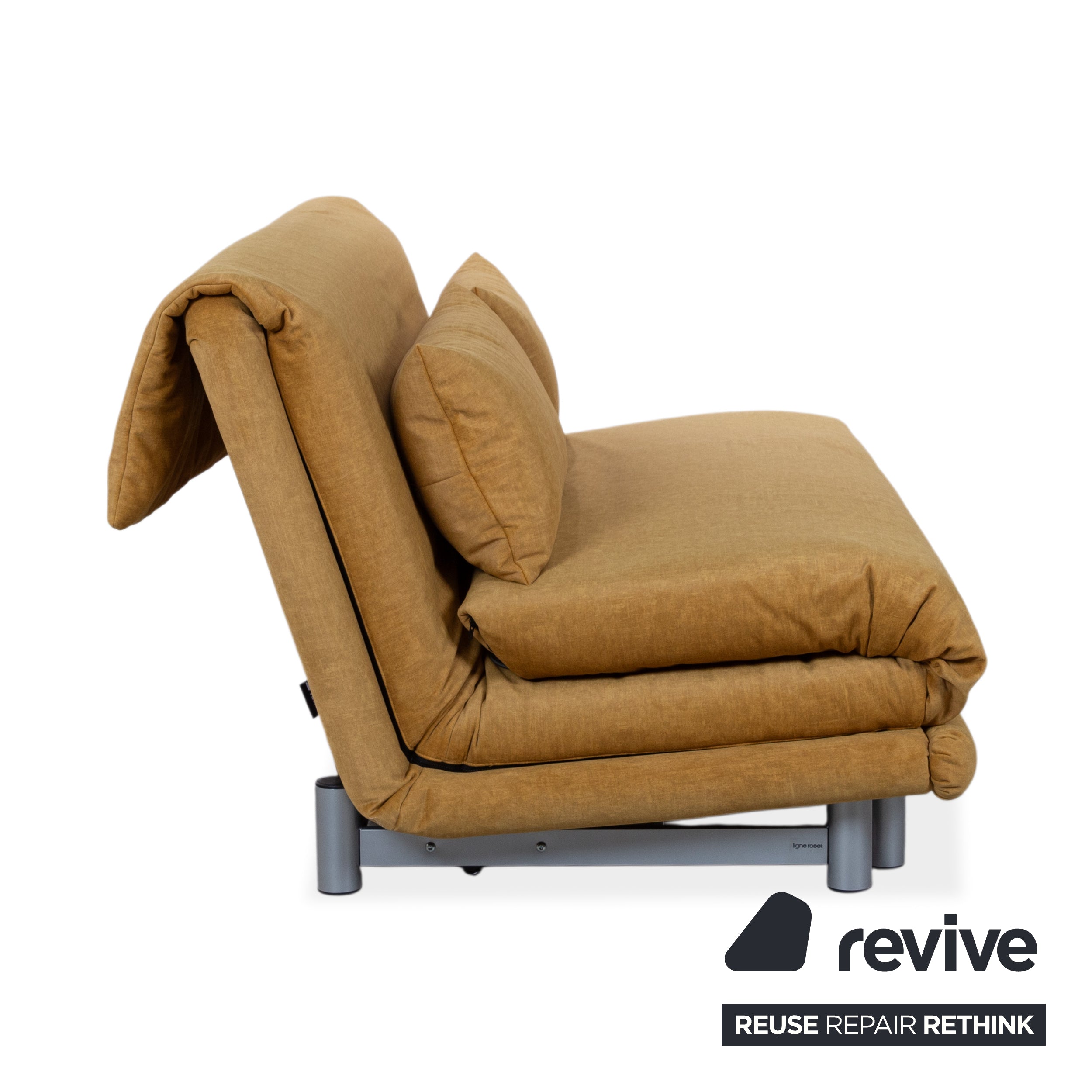 Ligne Roset Multy stoffen driezitsbank geel handmatige functie slaapbank opnieuw bekleed