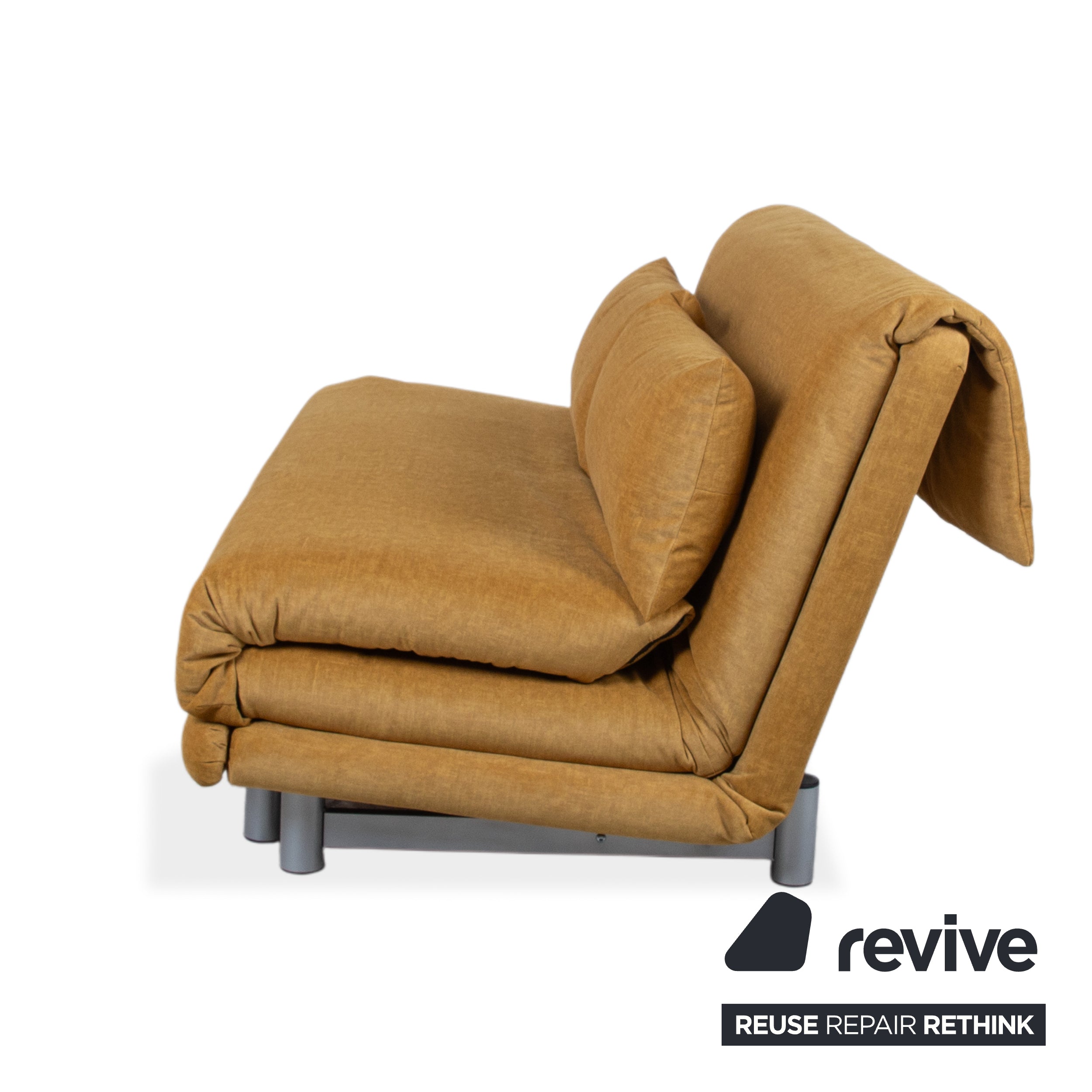 Ligne Roset Multy stoffen driezitsbank geel handmatige functie slaapbank opnieuw bekleed