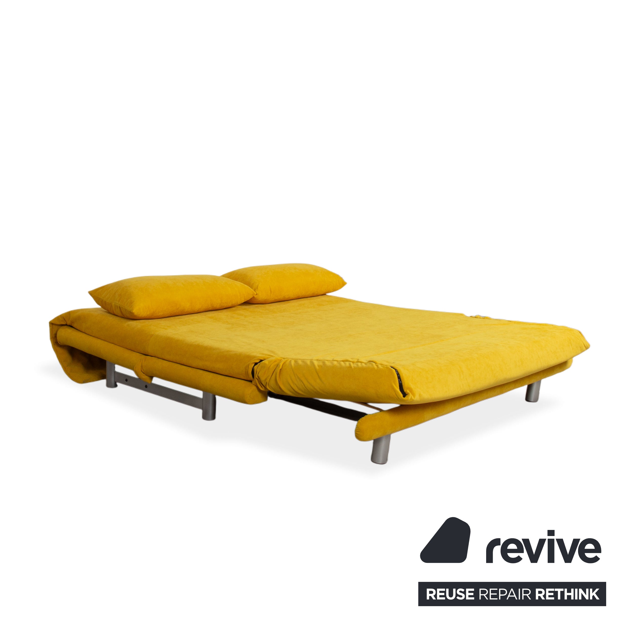 Ligne Roset Multy Fabric Three-Seater Yellow Manual Sleep Function Silver Frame Sofa Couch