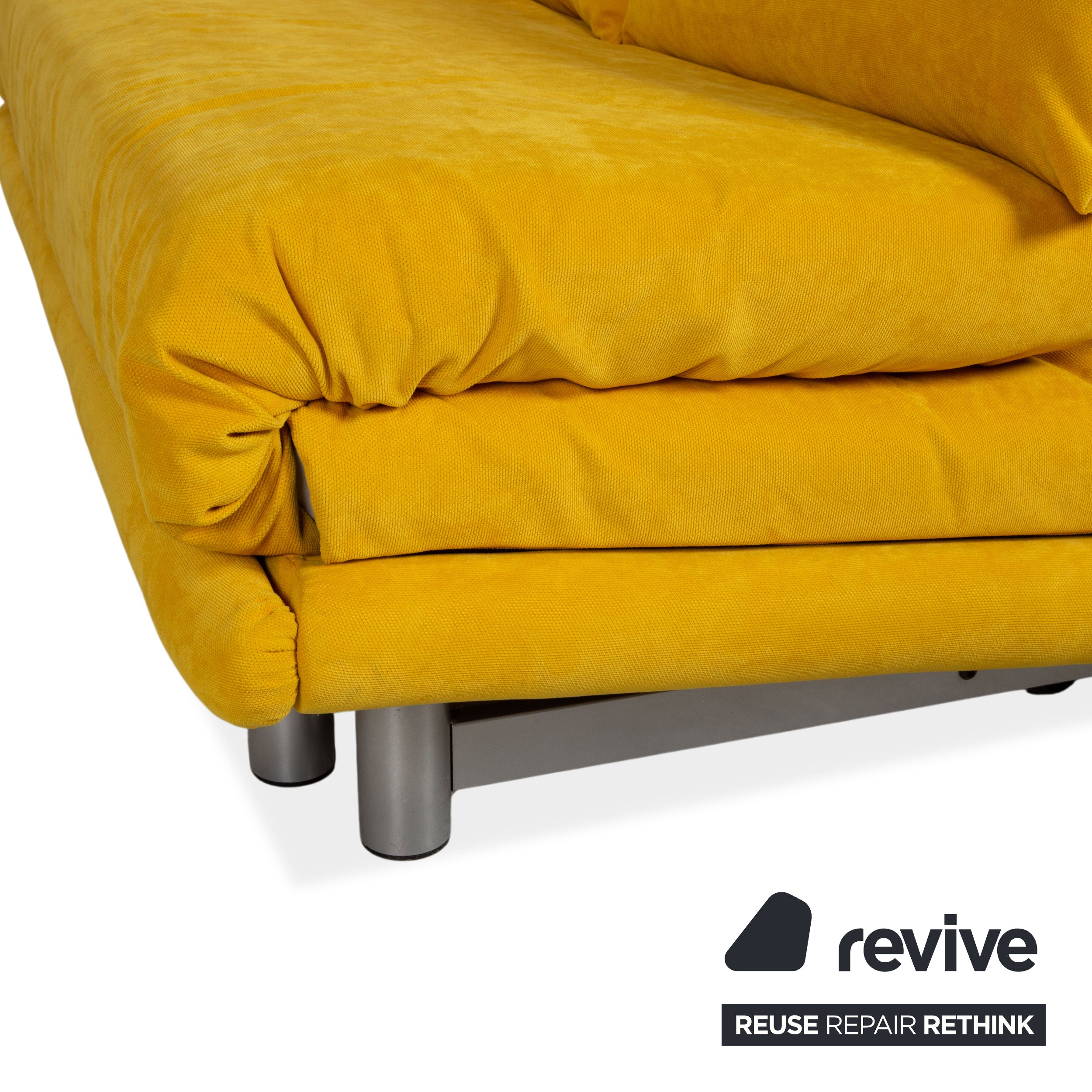 Ligne Roset Multy Fabric Three-Seater Yellow Manual Sleep Function Silver Frame Sofa Couch