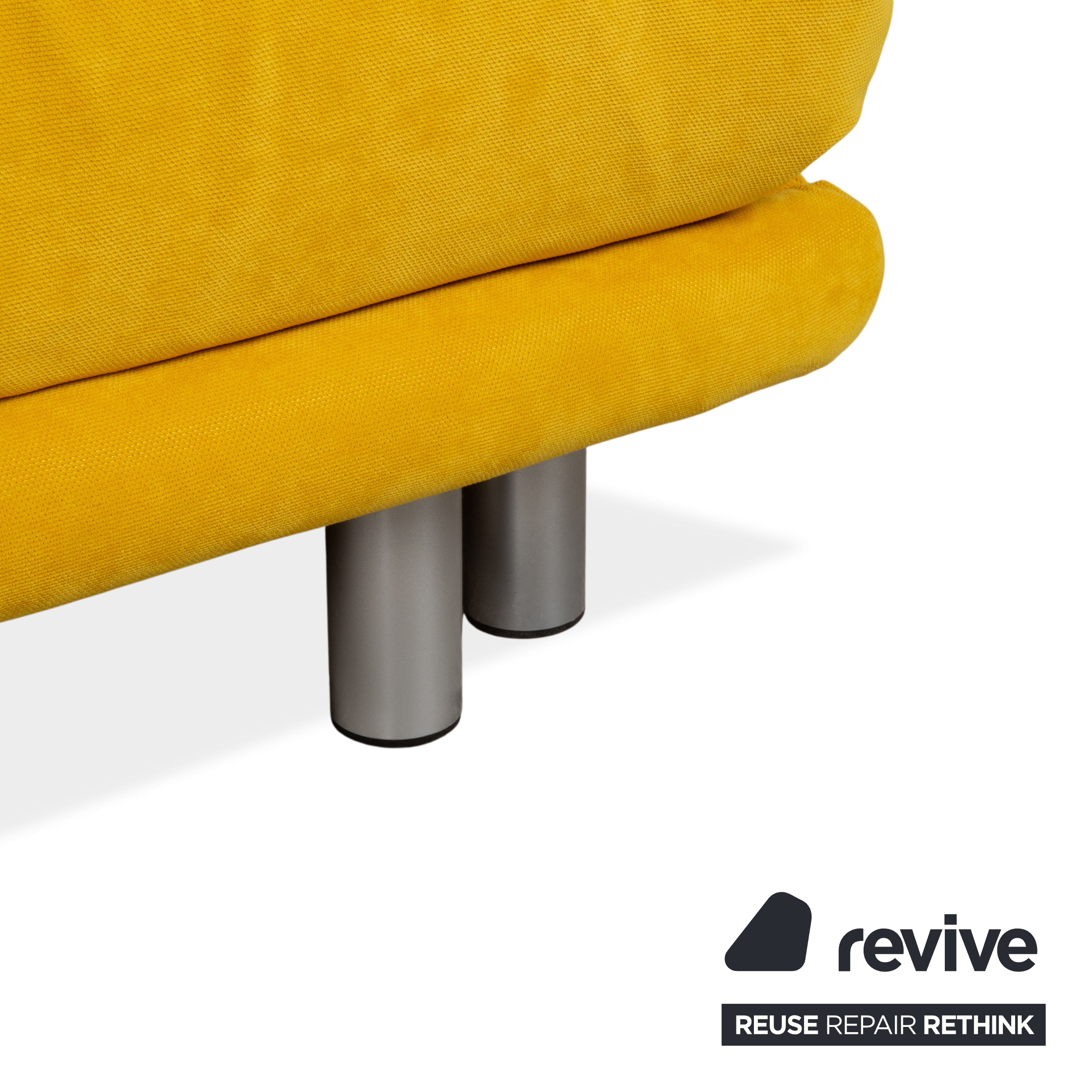 Ligne Roset Multy Fabric Three-Seater Yellow Manual Sleep Function Silver Frame Sofa Couch