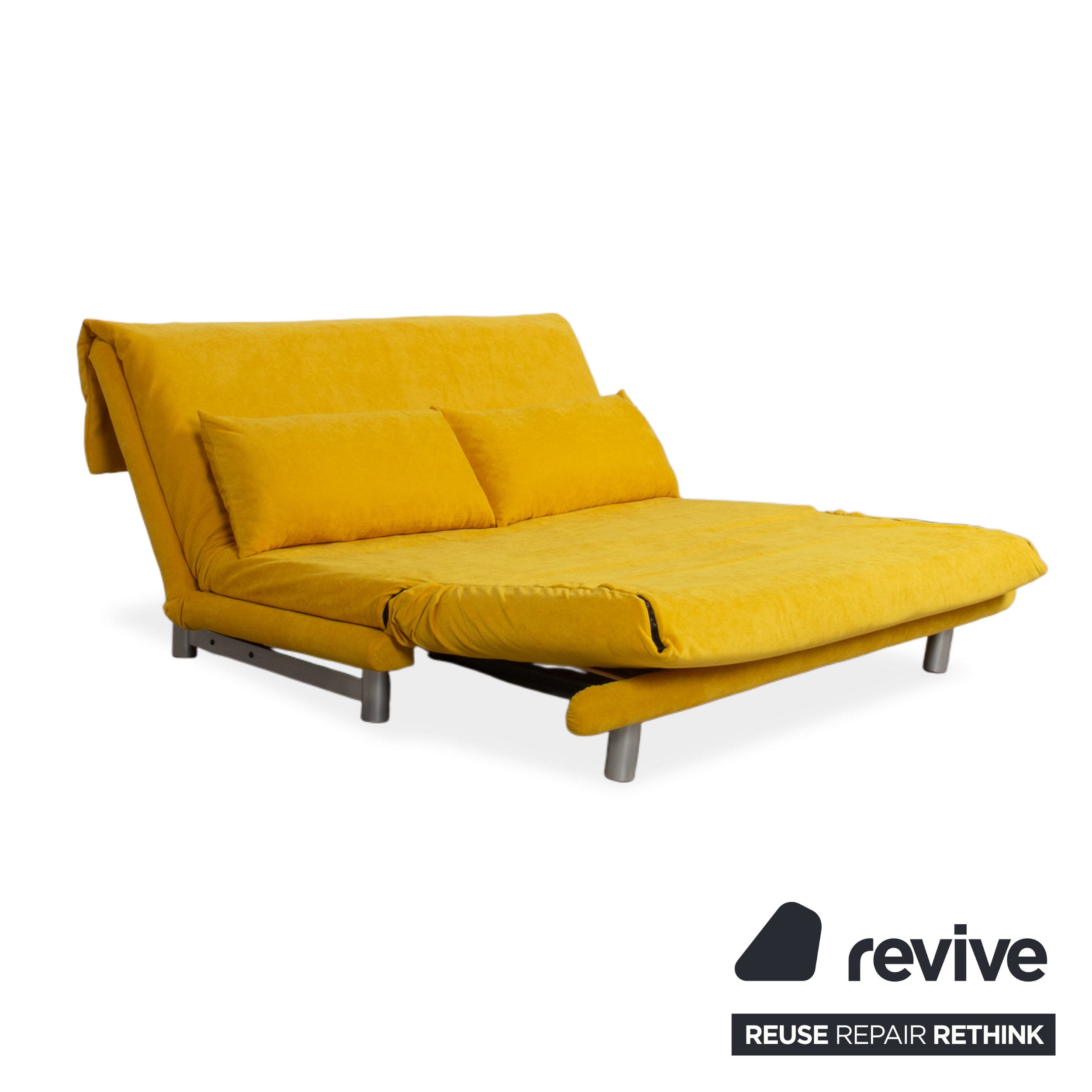 Ligne Roset Multy Fabric Three-Seater Yellow Manual Sleep Function Silver Frame Sofa Couch