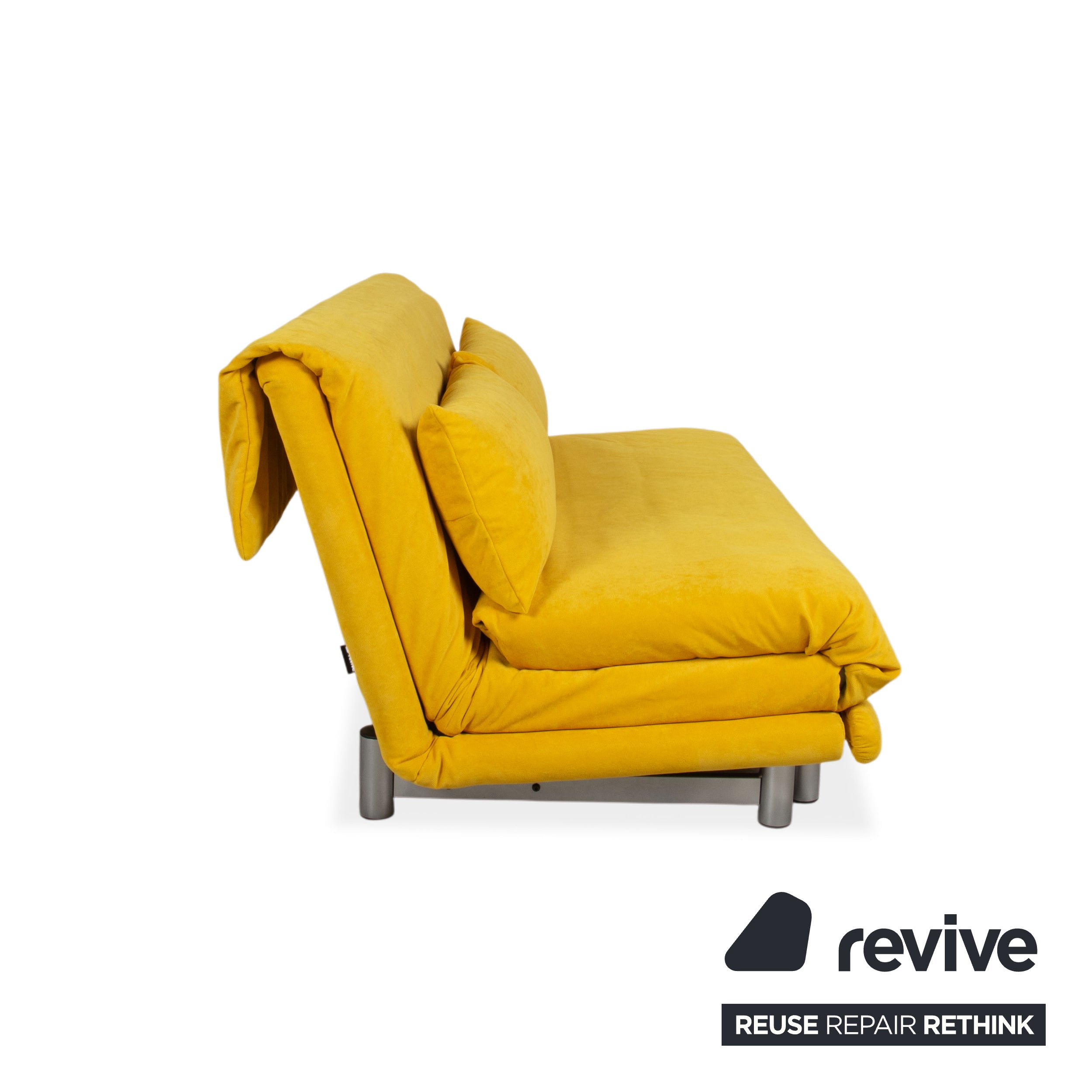 Ligne Roset Multy Fabric Three-Seater Yellow Manual Sleep Function Silver Frame Sofa Couch