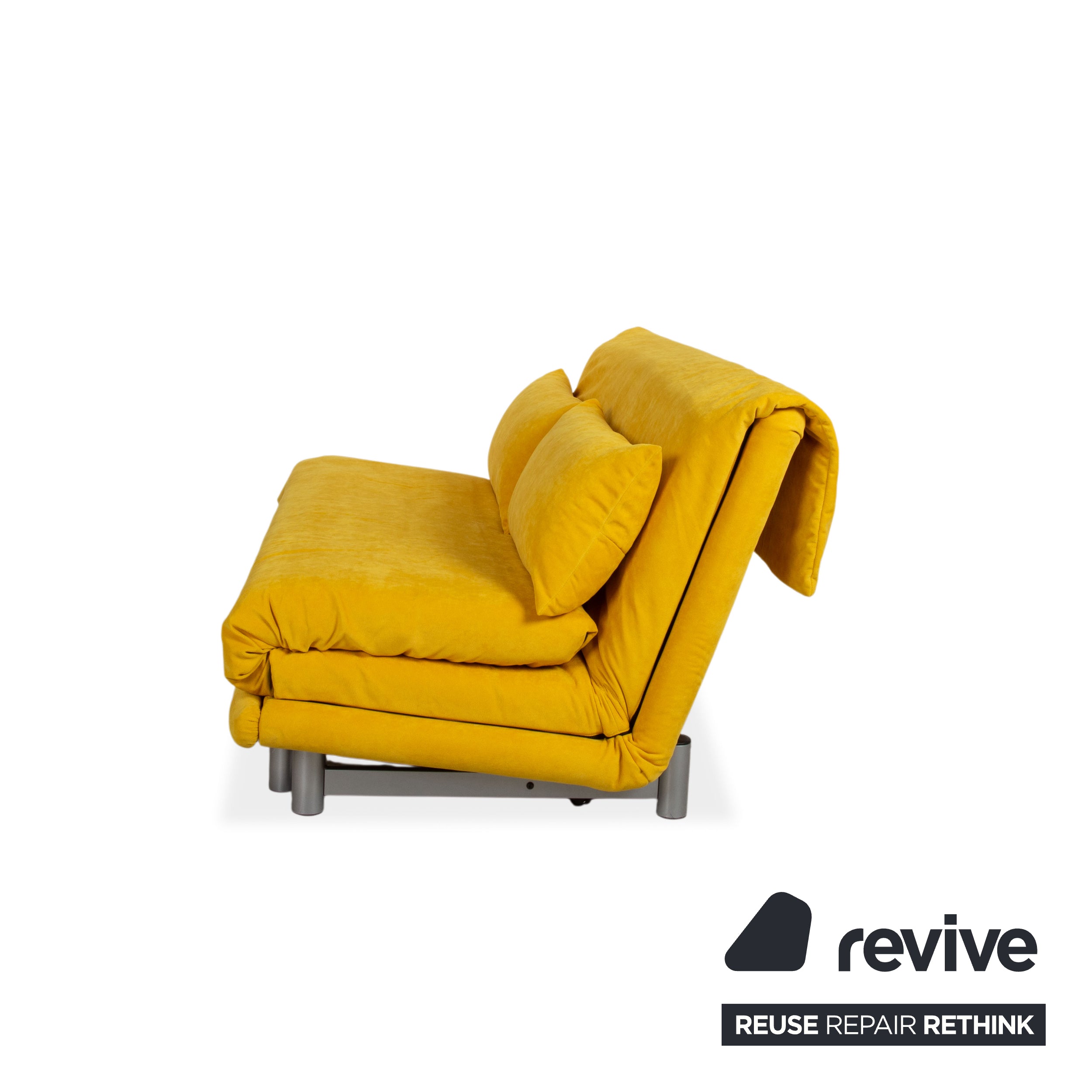 Ligne Roset Multy Fabric Three-Seater Yellow Manual Sleep Function Silver Frame Sofa Couch