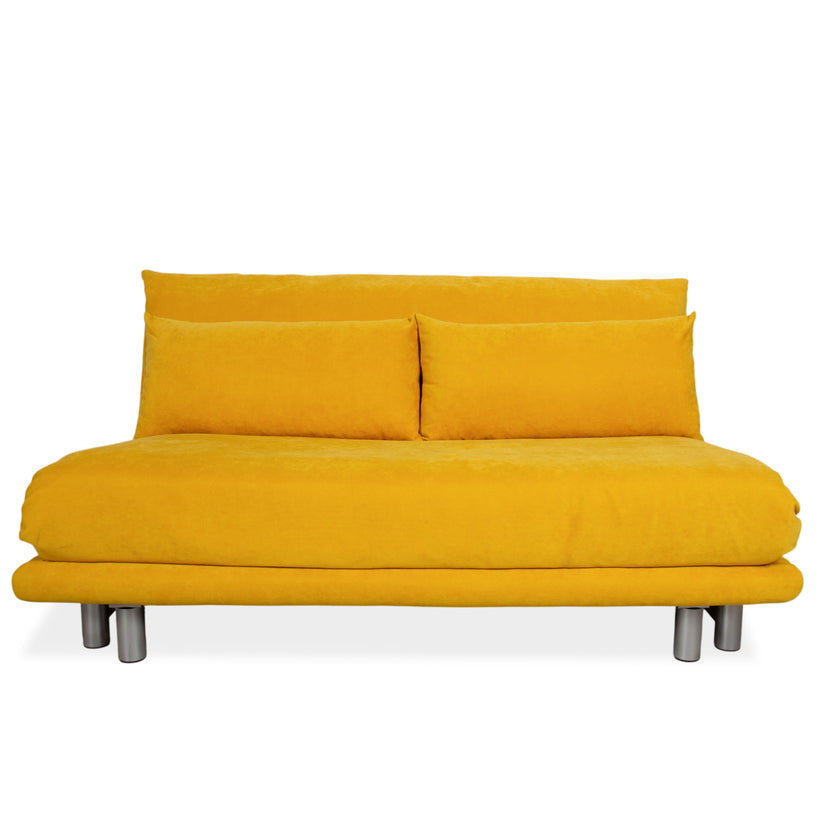 Ligne Roset Multy Fabric Three-Seater Yellow Manual Sleep Function Silver Frame Sofa Couch