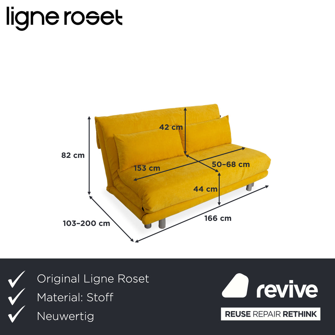 Ligne Roset Multy Stoff Dreisitzer Gelb manuelle Schlaffunktion Gestell Silber Sofa Couch
