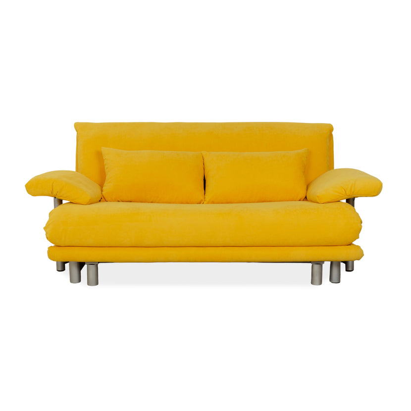 Ligne Roset Multy Dreisitzer Armlehnen Stoff Gelb Siber manuelle Schlaffunktion Schlafsofa Couch Neubezug