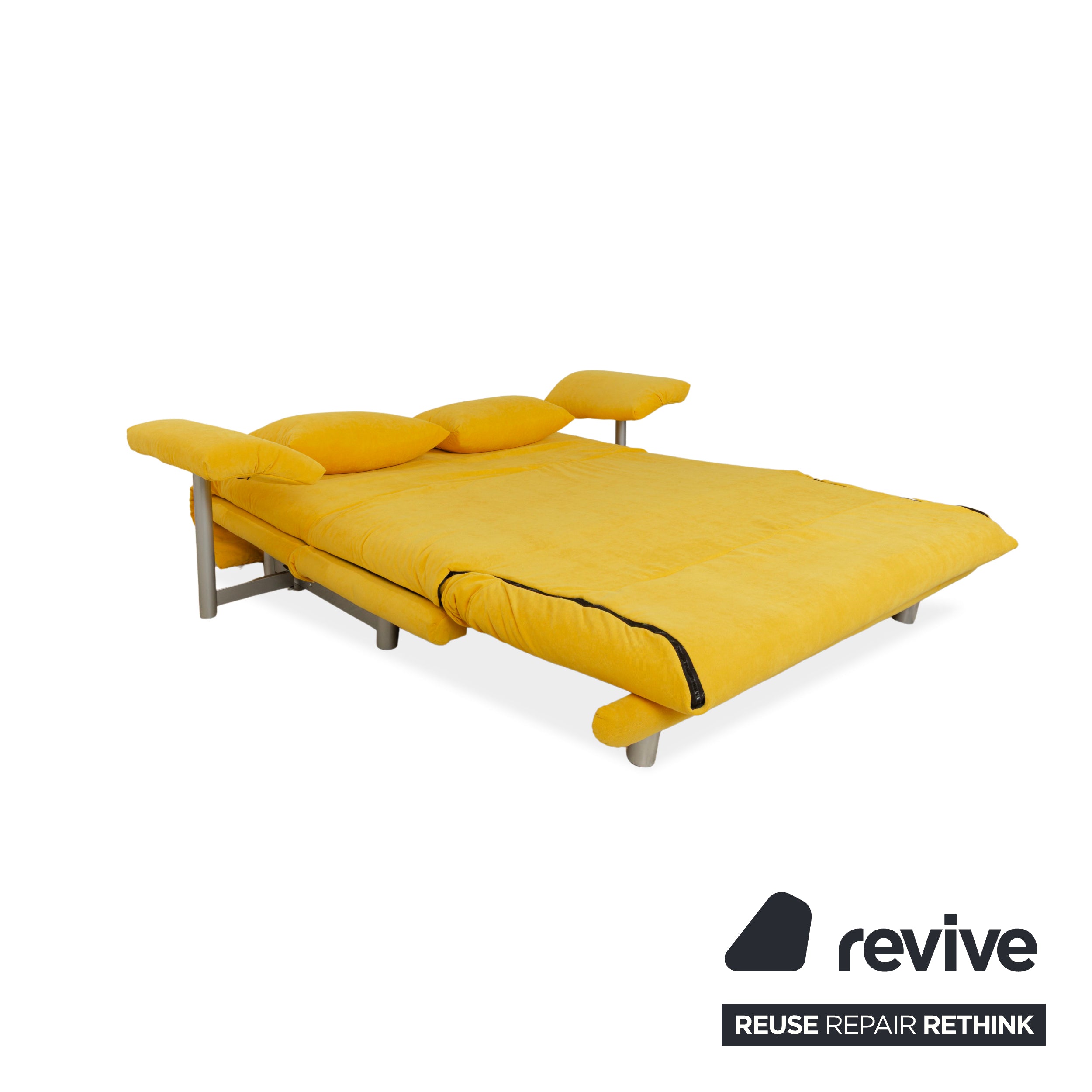 Ligne Roset Multy Dreisitzer Armlehnen Stoff Gelb Siber manuelle Schlaffunktion Schlafsofa Couch Neubezug