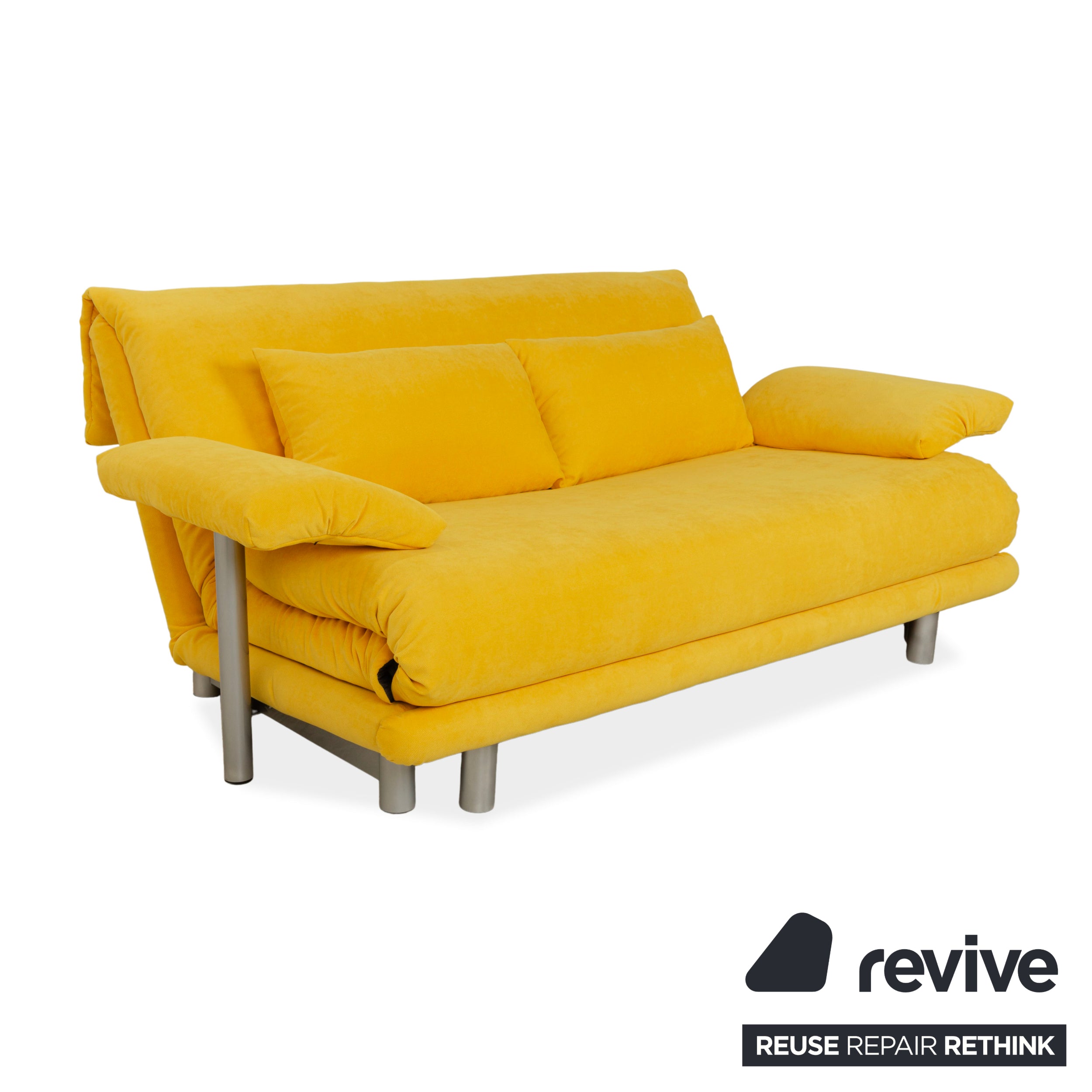 Ligne Roset Multy Dreisitzer Armlehnen Stoff Gelb Siber manuelle Schlaffunktion Schlafsofa Couch Neubezug