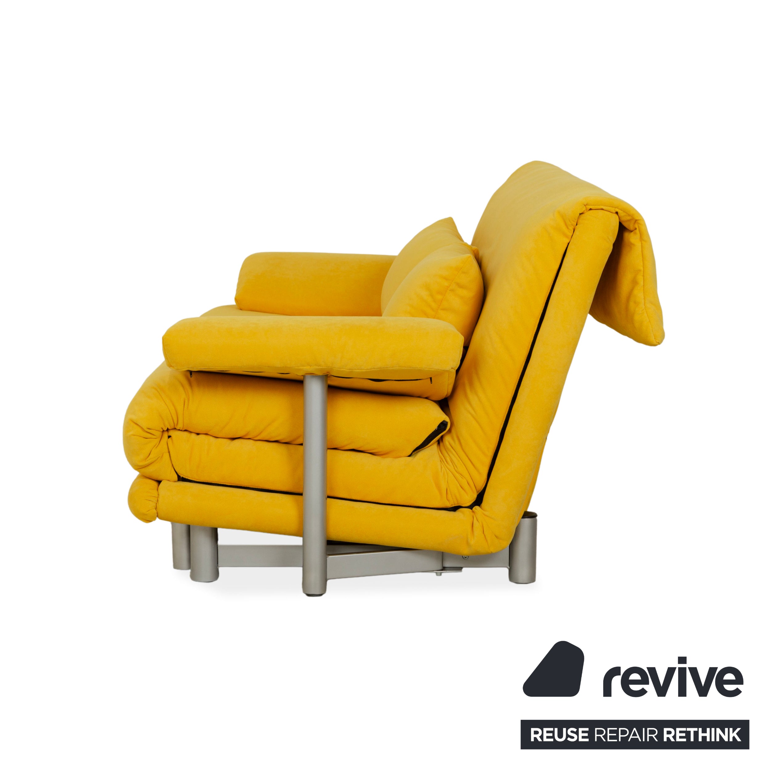 Ligne Roset Multy Dreisitzer Armlehnen Stoff Gelb Siber manuelle Schlaffunktion Schlafsofa Couch Neubezug