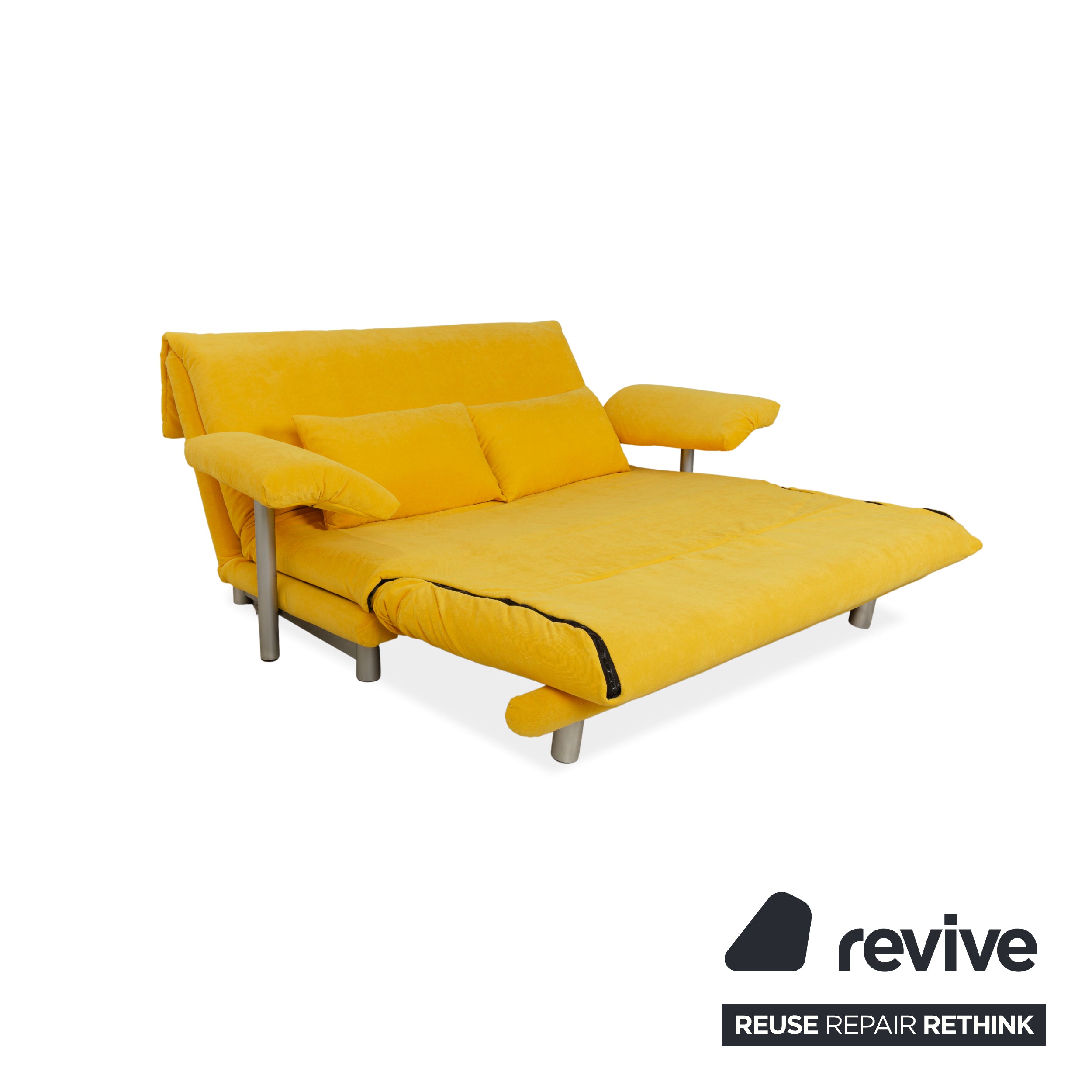 Ligne Roset Multy Dreisitzer Armlehnen Stoff Gelb Siber manuelle Schlaffunktion Schlafsofa Couch Neubezug