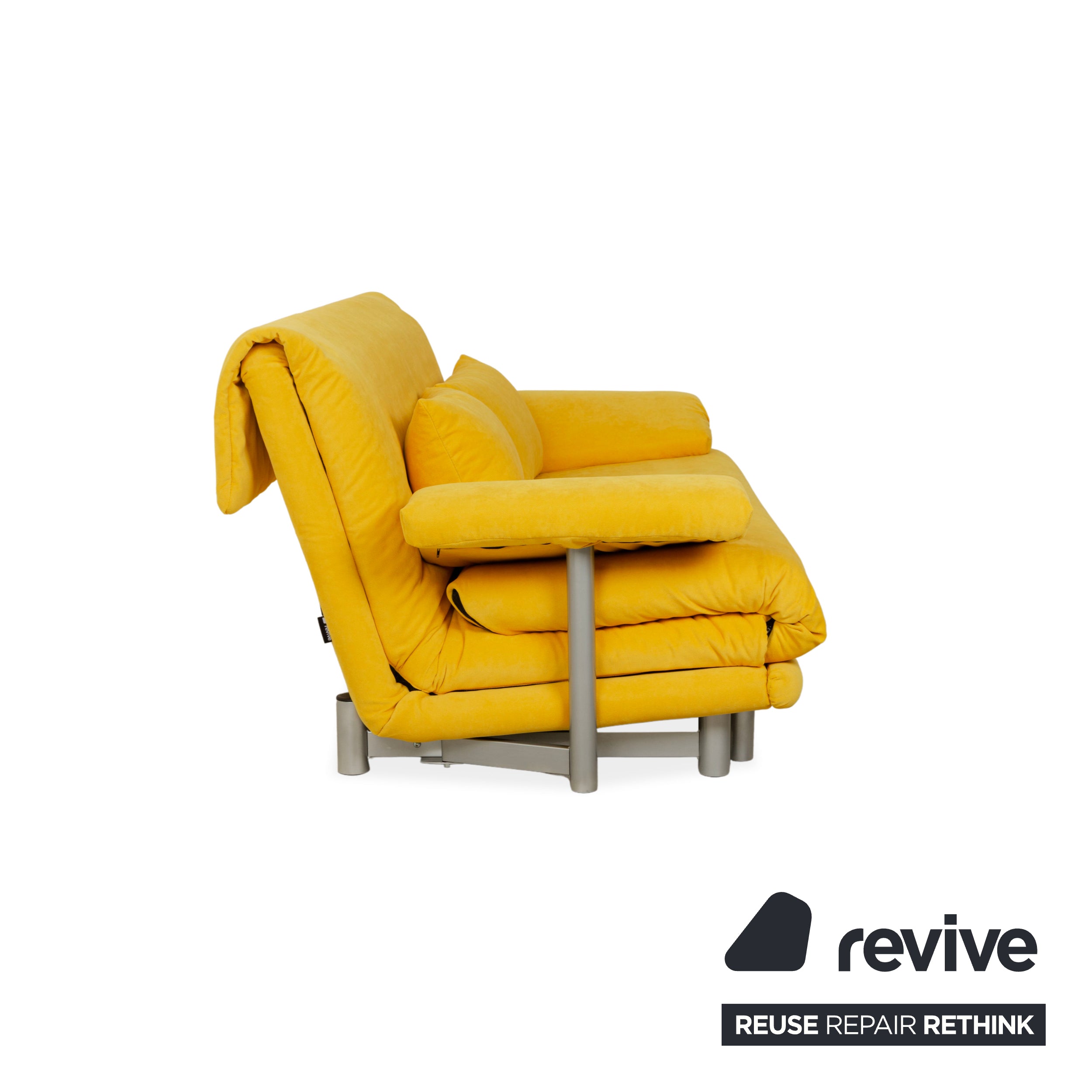Ligne Roset Multy Dreisitzer Armlehnen Stoff Gelb Siber manuelle Schlaffunktion Schlafsofa Couch Neubezug