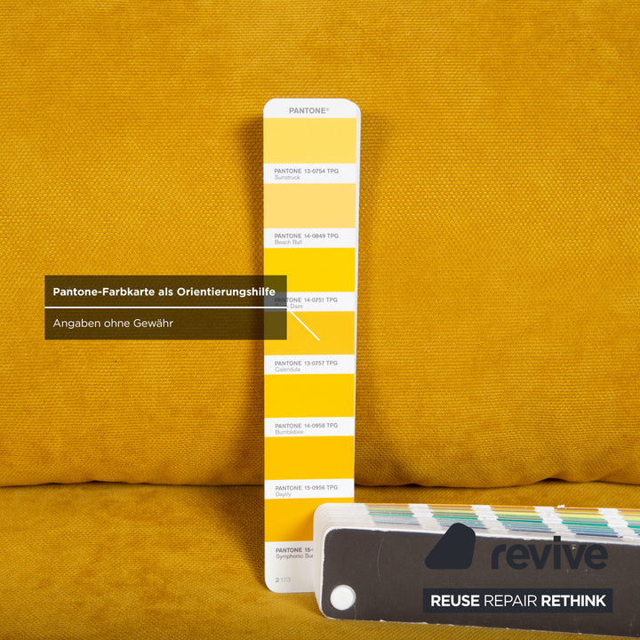 Ligne Roset Multy Stoff Dreisitzer Gelb Sofa Couch manuelle Schlaffunktion Neubezug BINGO 5709