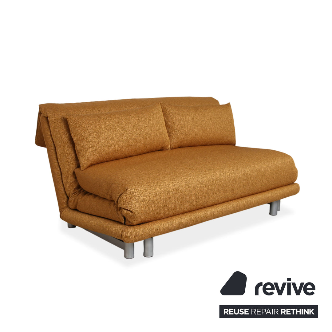 Ligne Roset Multy Stoff Dreisitzer Gold manuelle Schlaffunktion Gestell Silber Sofa Couch Neubezug