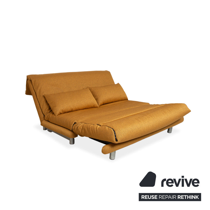 Ligne Roset Multy Stoff Dreisitzer Gold manuelle Schlaffunktion Gestell Silber Sofa Couch Neubezug