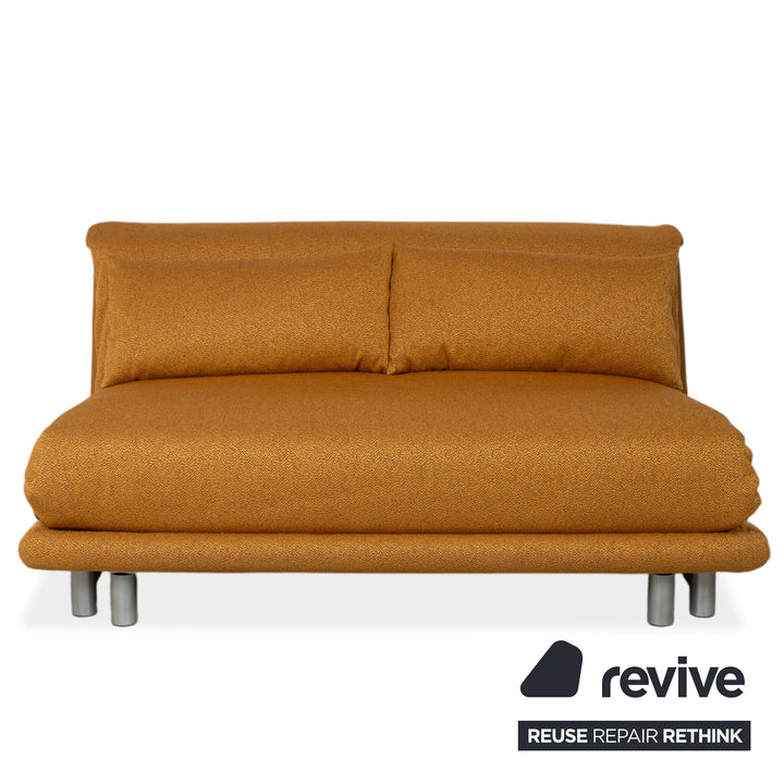 Ligne Roset Multy Stoff Dreisitzer Gold manuelle Schlaffunktion Gestell Silber Sofa Couch Neubezug