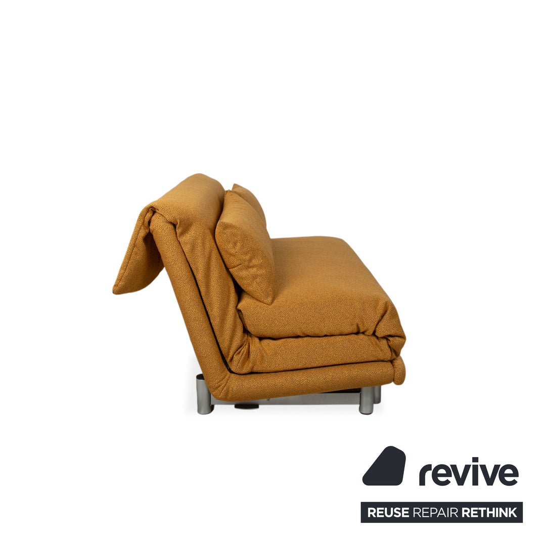 Ligne Roset Multy Stoff Dreisitzer Gold manuelle Schlaffunktion Gestell Silber Sofa Couch Neubezug