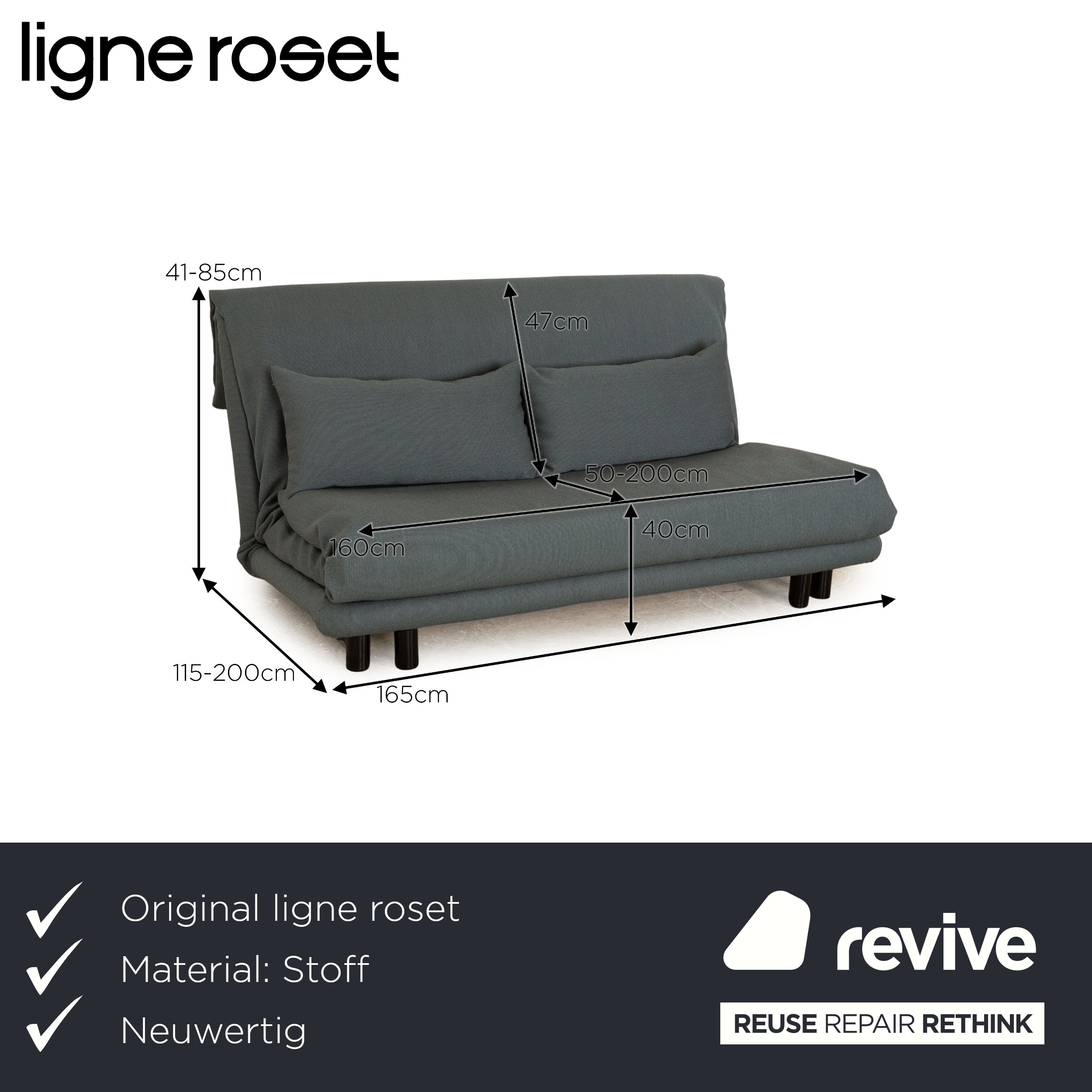 ligne roset Multy fabric three-seater gray blue manual function sofa couch sofa bed new cover