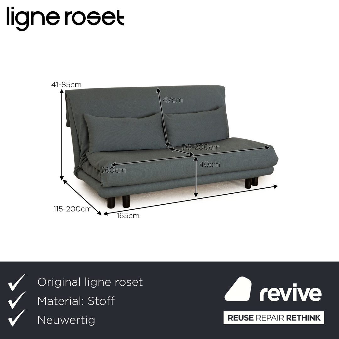 ligne roset Multy Stoff Dreisitzer Grau Blau manuelle Funktion Sofa Couch Schlafsofa Neubezug