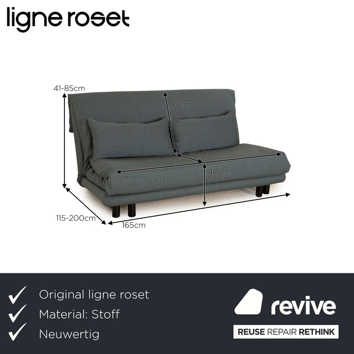 ligne roset Multy Stoff Dreisitzer Grau Blau manuelle Funktion Sofa Couch Schlafsofa Neubezug